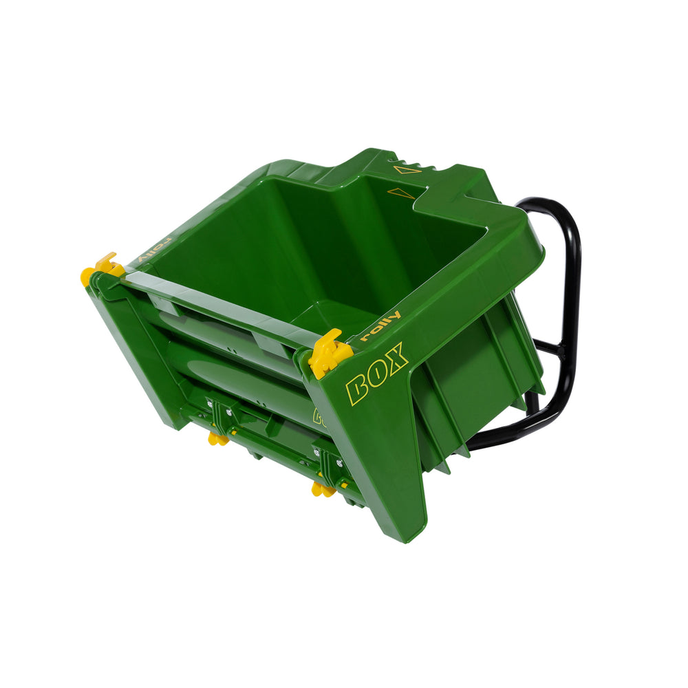 HaulBox Accessory for Tractors, a green tiltable transport bed toy with detachable rear gate for kids aged 3 to 10 years.