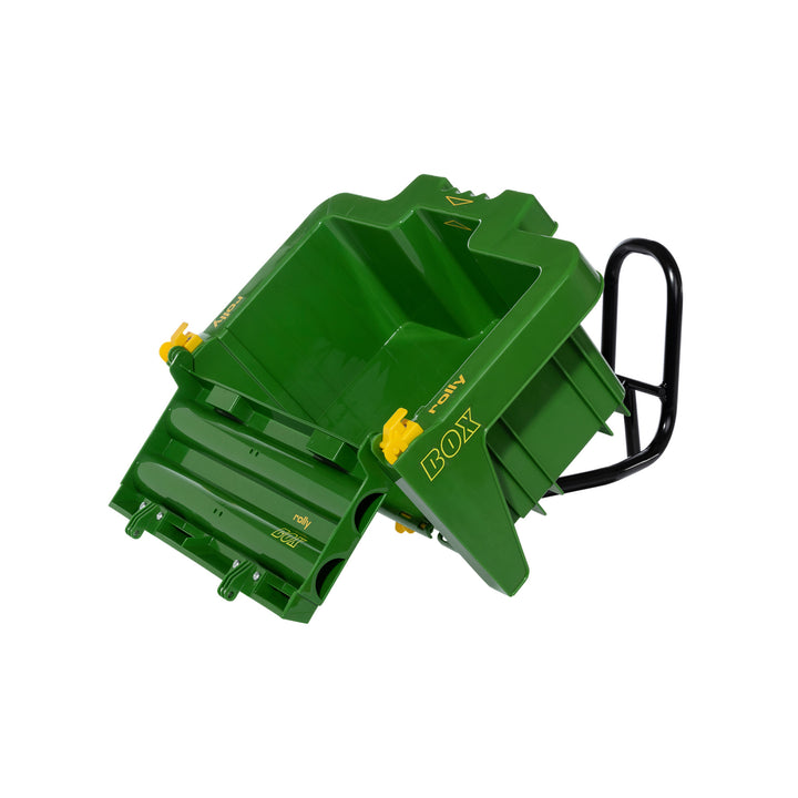HaulBox Accessory for Tractors – green tiltable transport bed with detachable rear gate for kids’ tractor toys.
