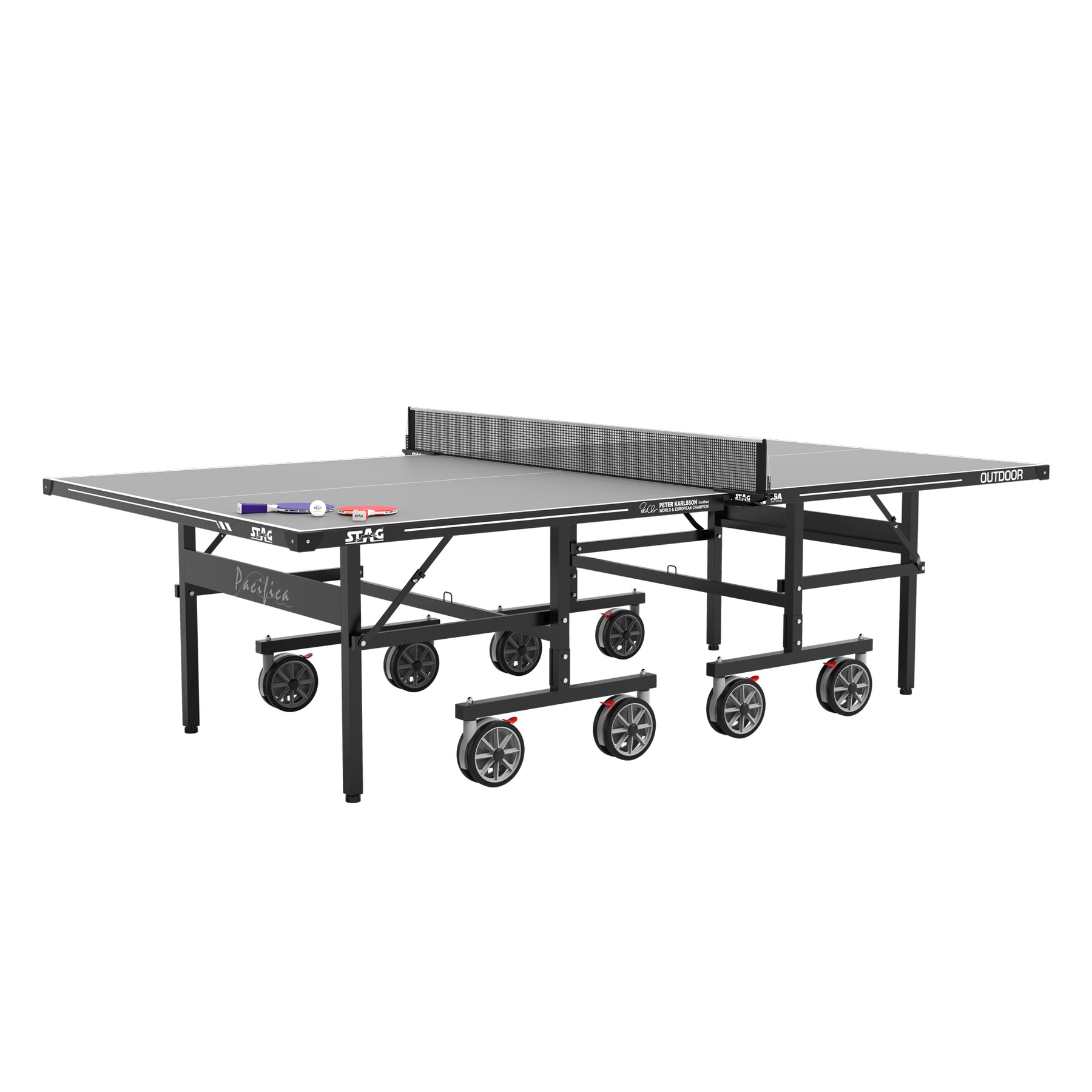 Pacifica Gray Outdoor Table Tennis Table - 4-Player Bundle