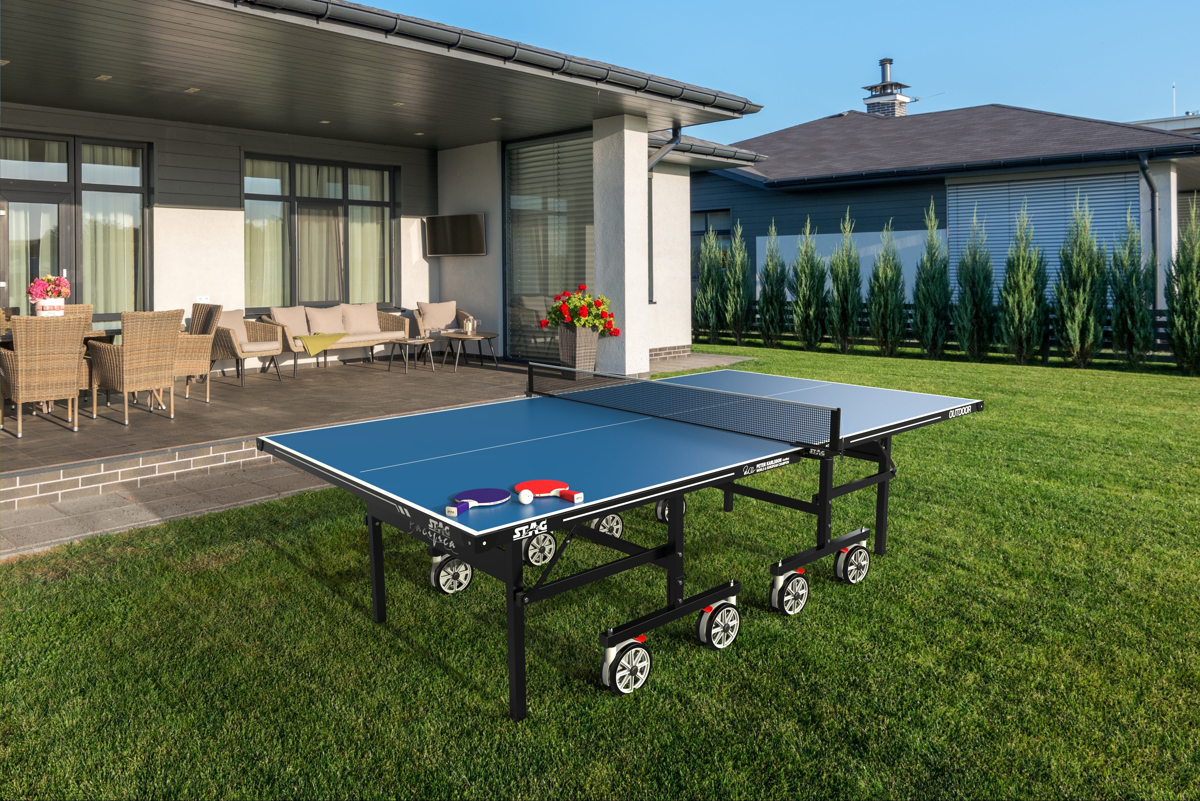 Pacifica Blue Outdoor Table Tennis Table -  2-Player Bundle