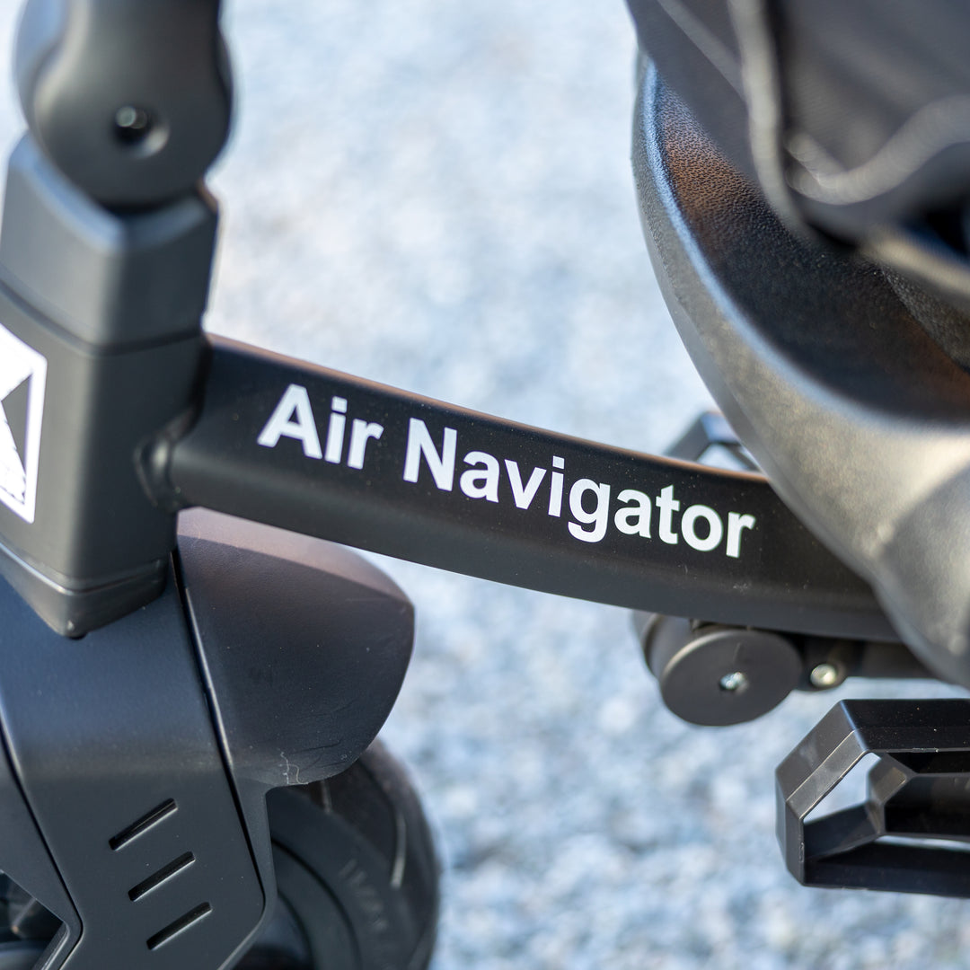 Close-up of the frame with Air Navigator label on the KETTLER Air Navigator 6-in-1 Tricycle.