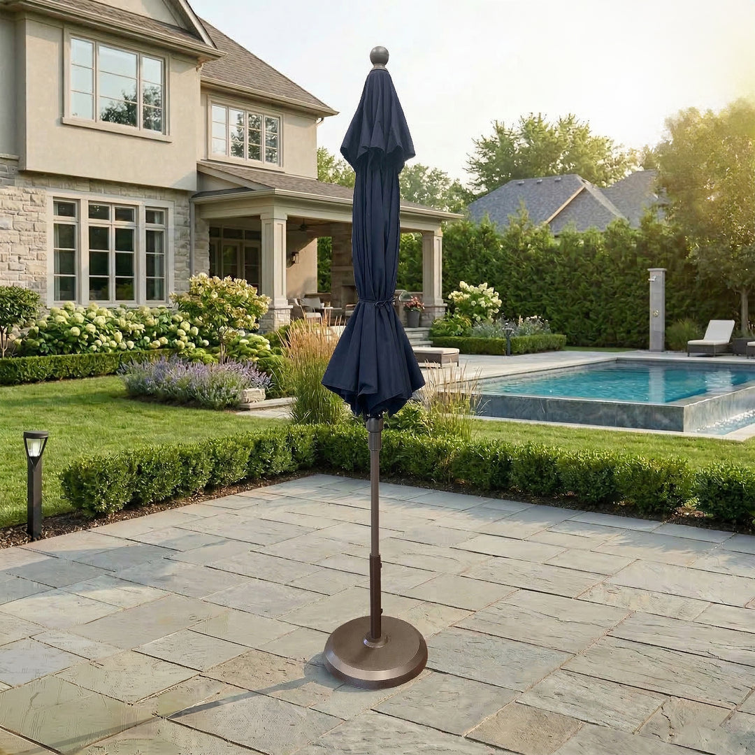 9 blue patio umbrella Rio 9' Cyan Pattern Made from polyester 9 Ft Blue Shade Offset