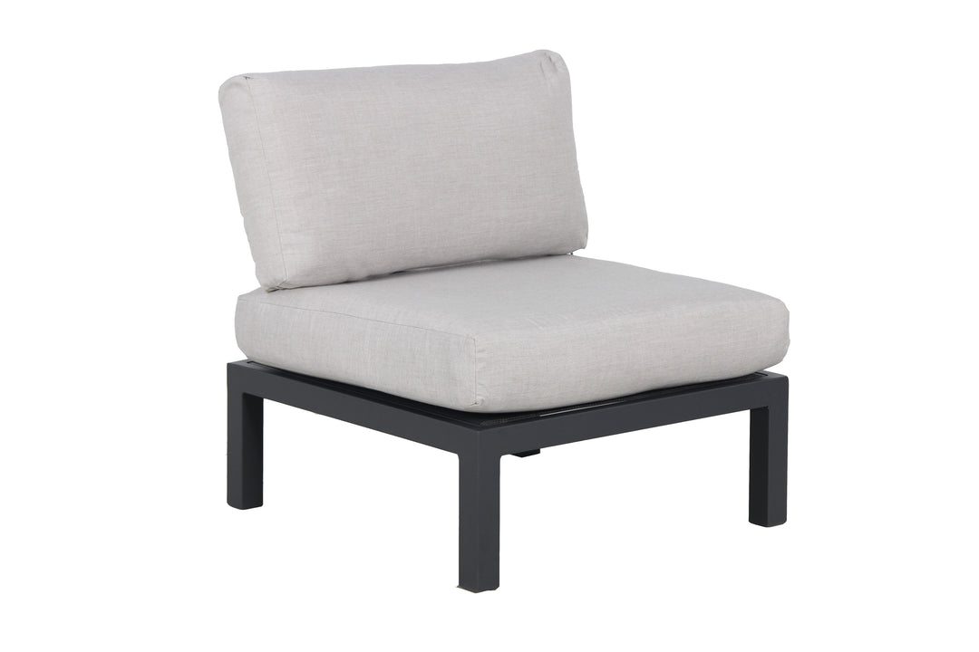 Elba Aluminum Armless Lounge Chair With Cushion in charcoal aluminum frame with light gray cushions.