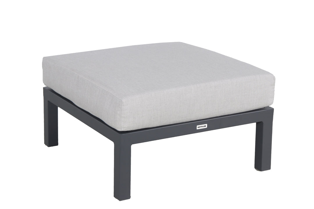 Elba Aluminum Lounge Ottoman With Cushion in charcoal aluminum frame with light gray cushion for outdoor use.