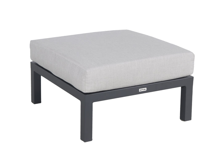 Elba Aluminum Lounge Ottoman With Cushion in charcoal aluminum frame with light gray cushion for outdoor use.