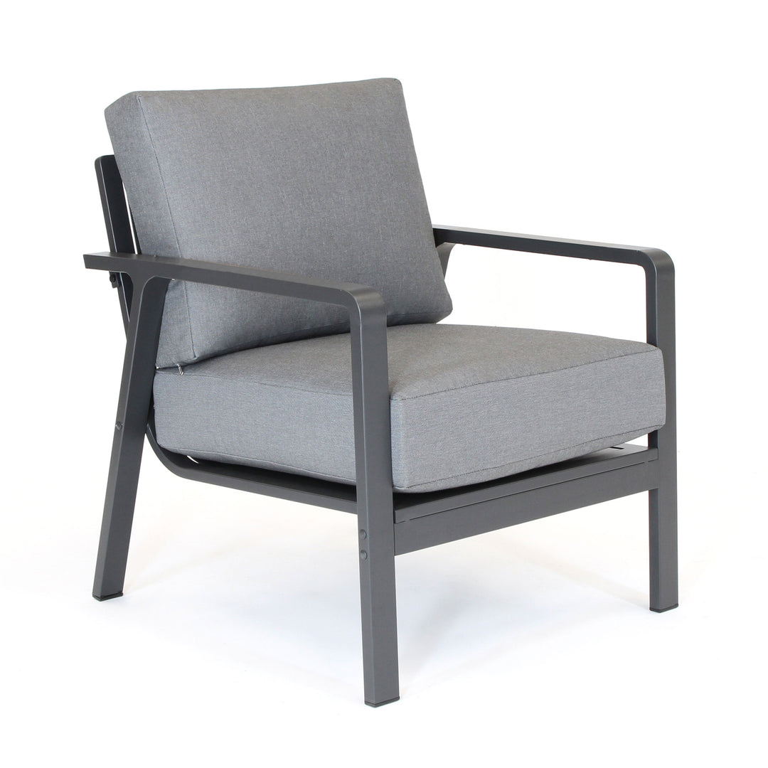 Paros Aluminum Lounge Set charcoal frame with cast slate cushions lounge chair in minimalist outdoor design