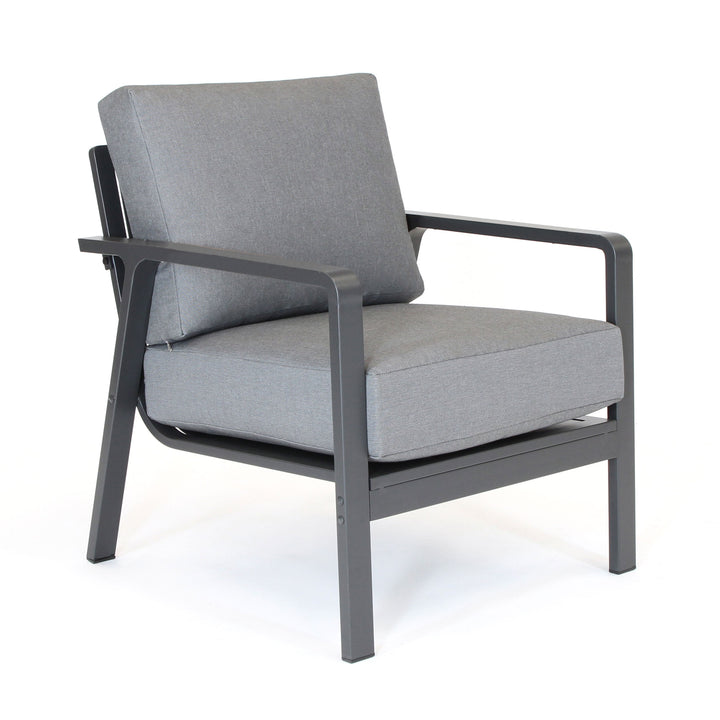 Paros Aluminum Lounge Set charcoal frame with cast slate cushions lounge chair in minimalist outdoor design