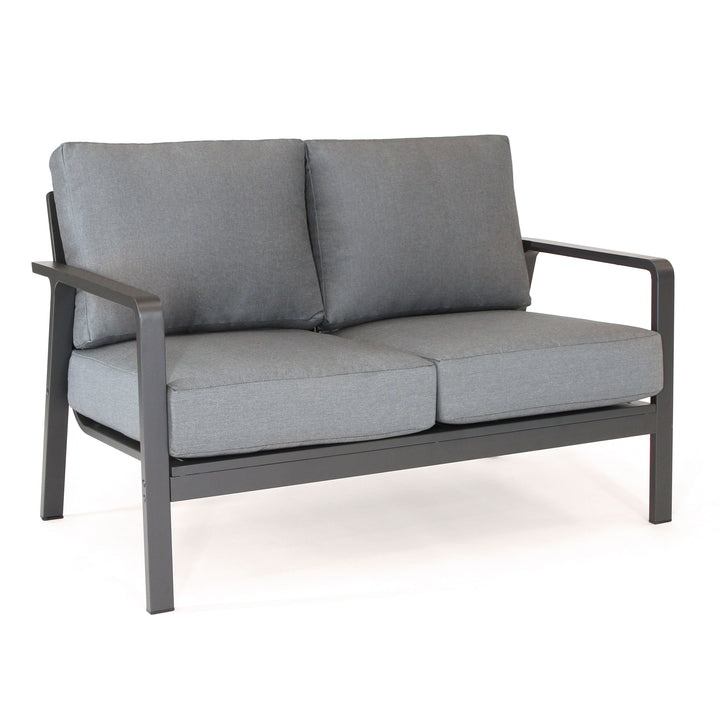 Paros Aluminum Lounge Set charcoal frame loveseat with weatherproof cast slate cushions in modern minimalist design
