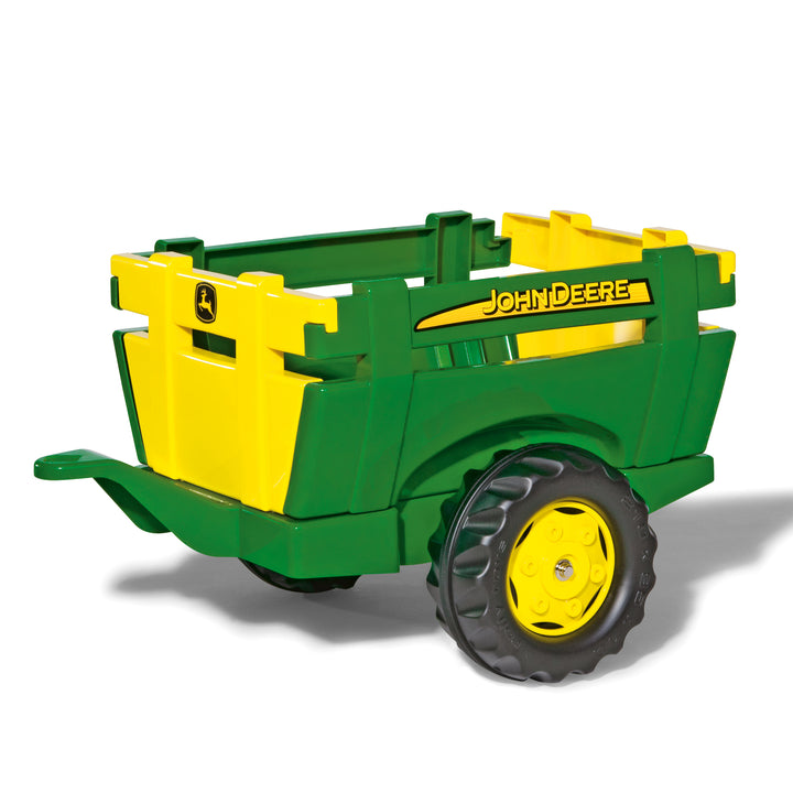 John Deere Farm Trailer in green and yellow with removable sides and oversized resin tires for Rolly tractors.