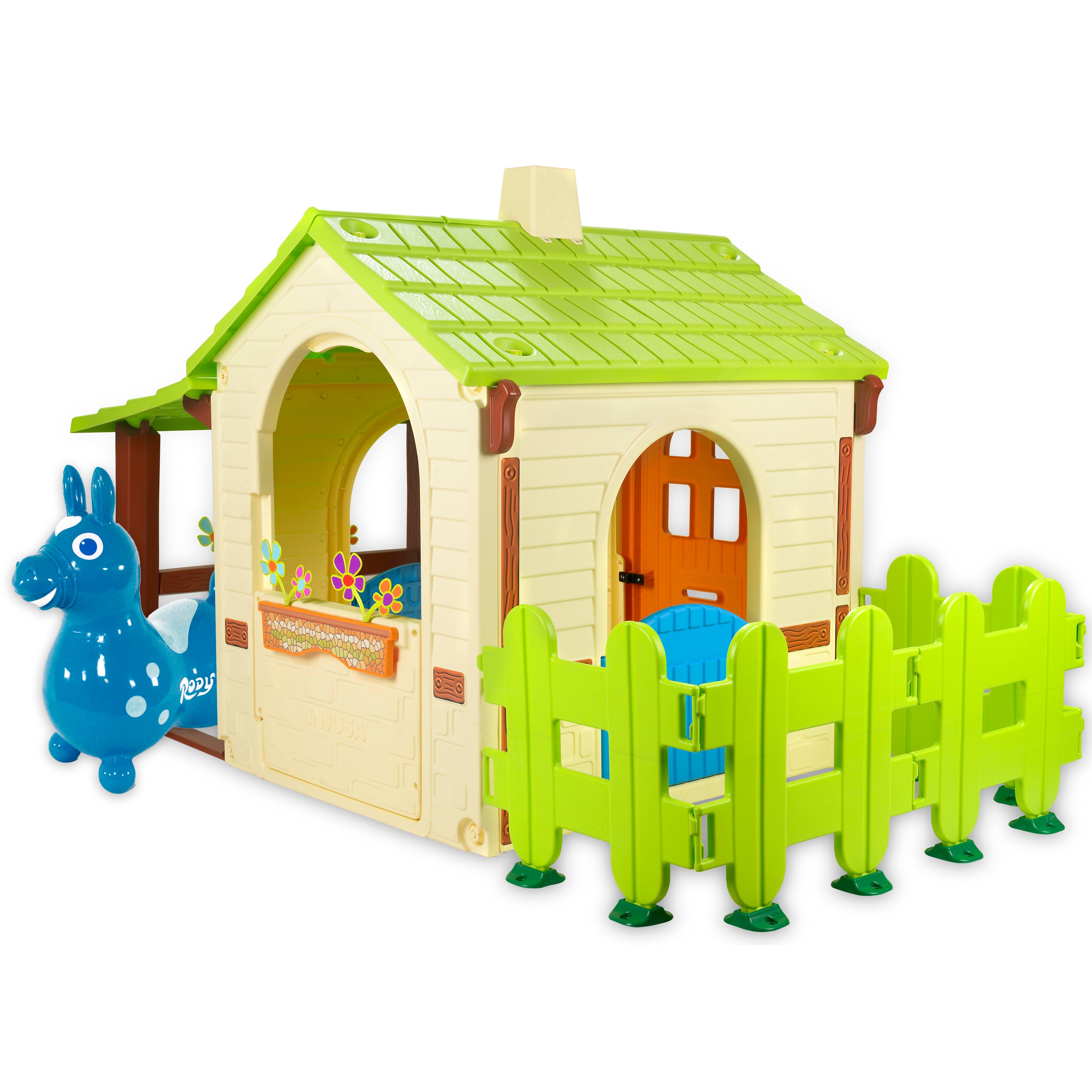 Country Playhouse & Rody Inflatable Bounce Horse Sets