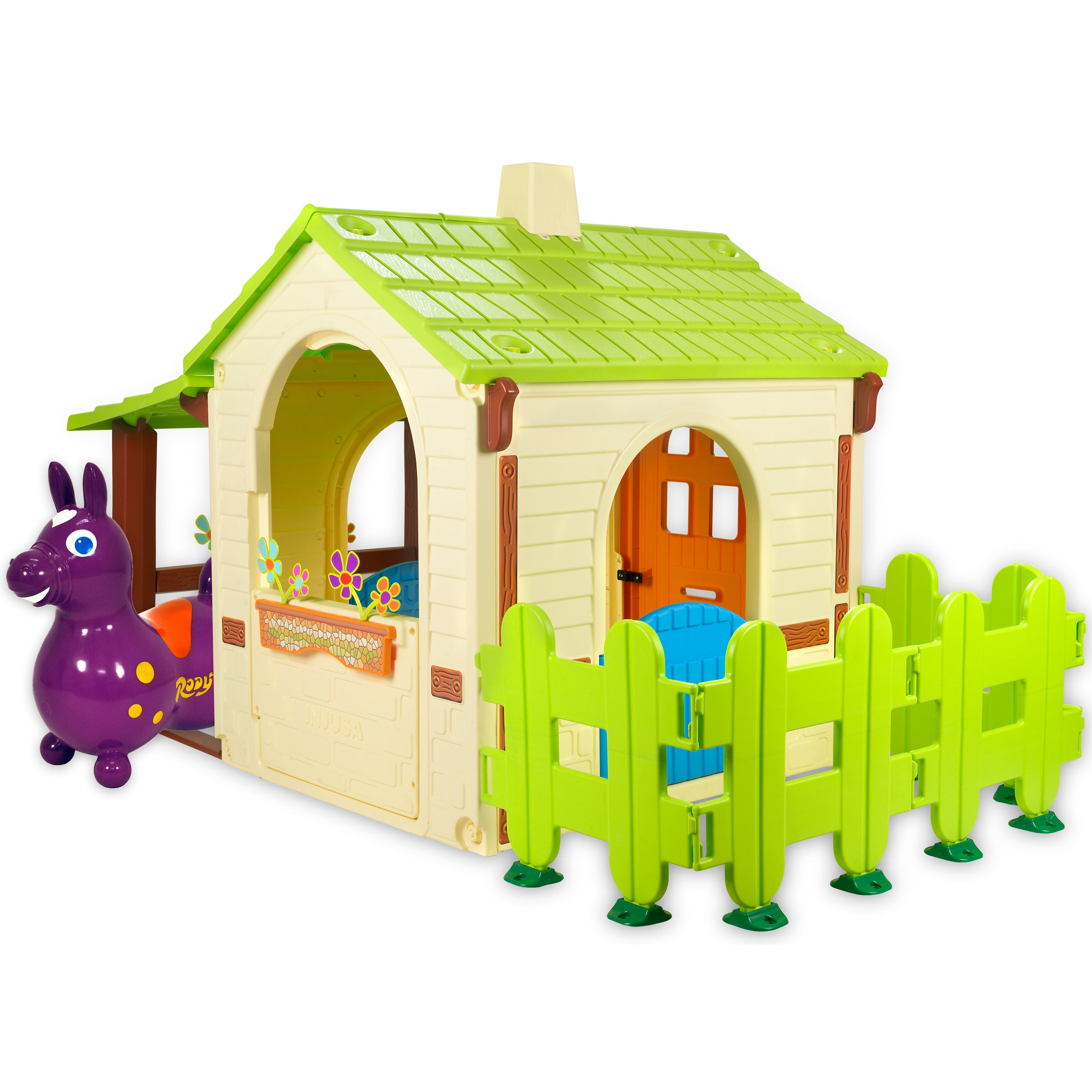 Country Playhouse & Rody Inflatable Bounce Horse Sets