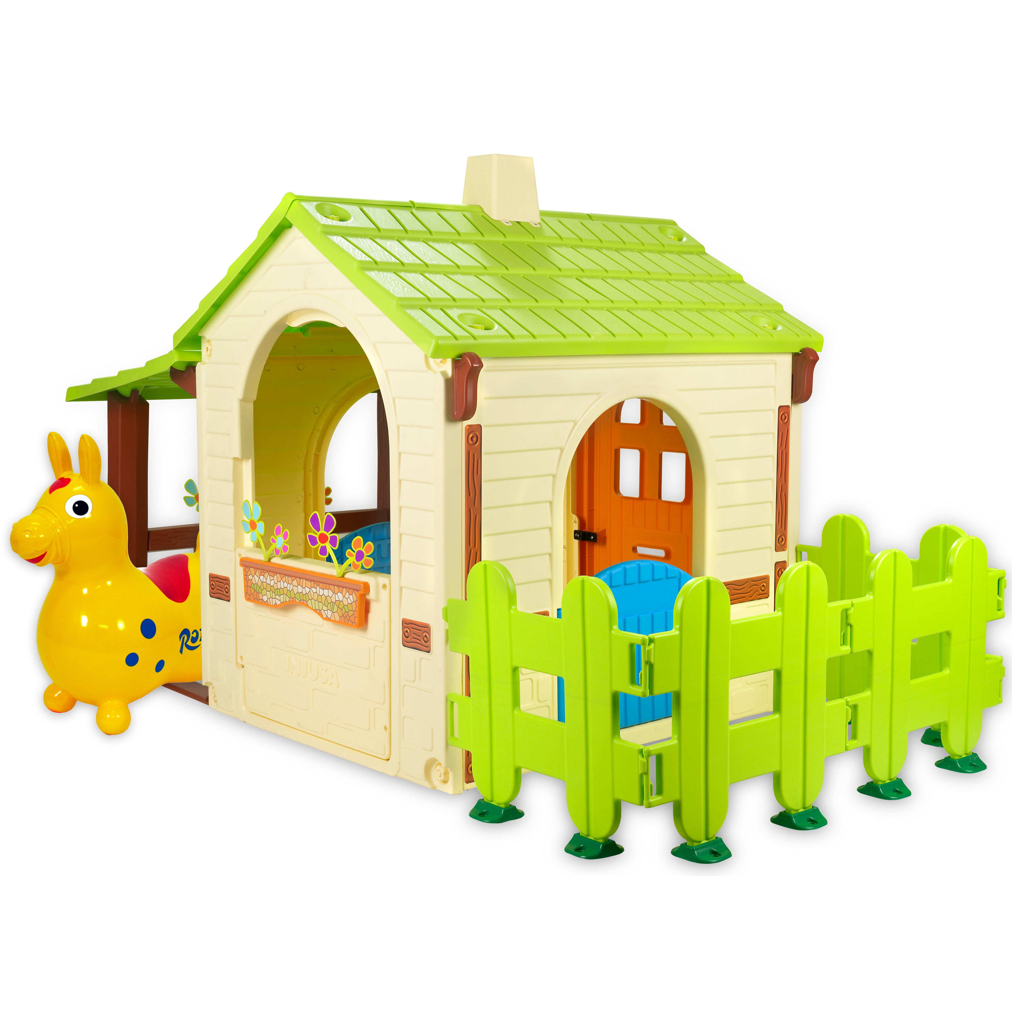 Country Playhouse & Rody Inflatable Bounce Horse Sets