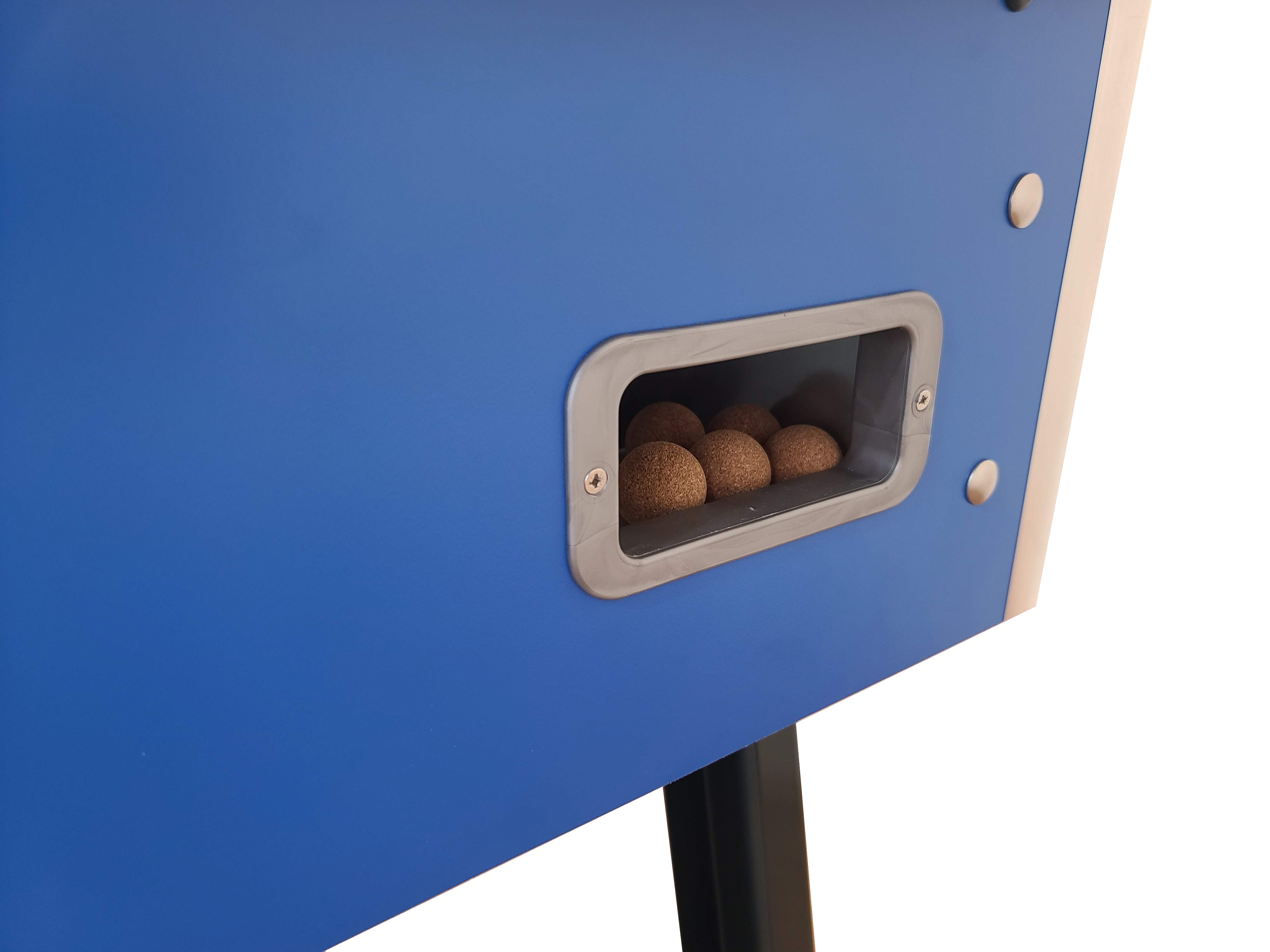 Integrated ball box on outdoor foosball 
