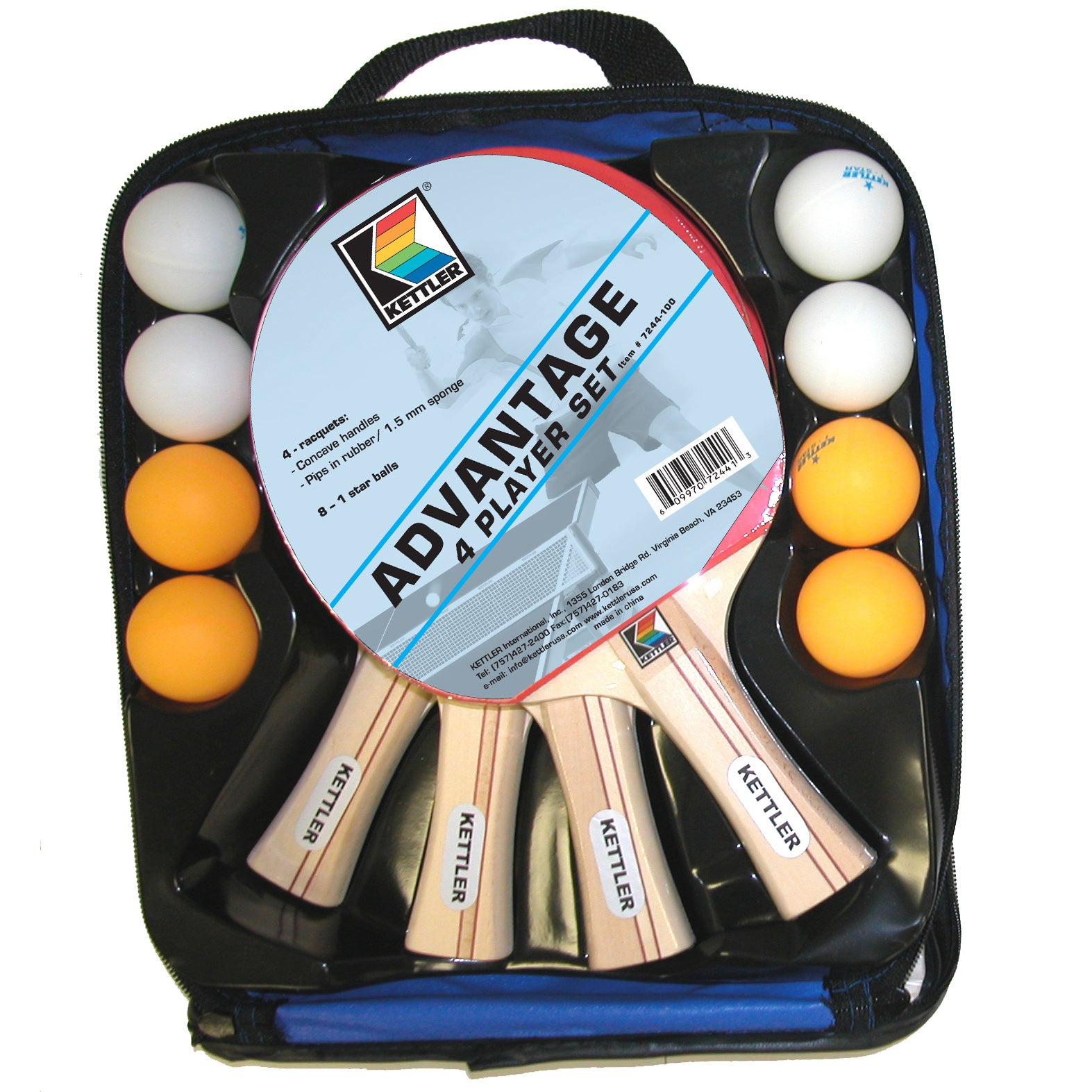 4 Player advantage table tennis kit with 8 balls and carrying case