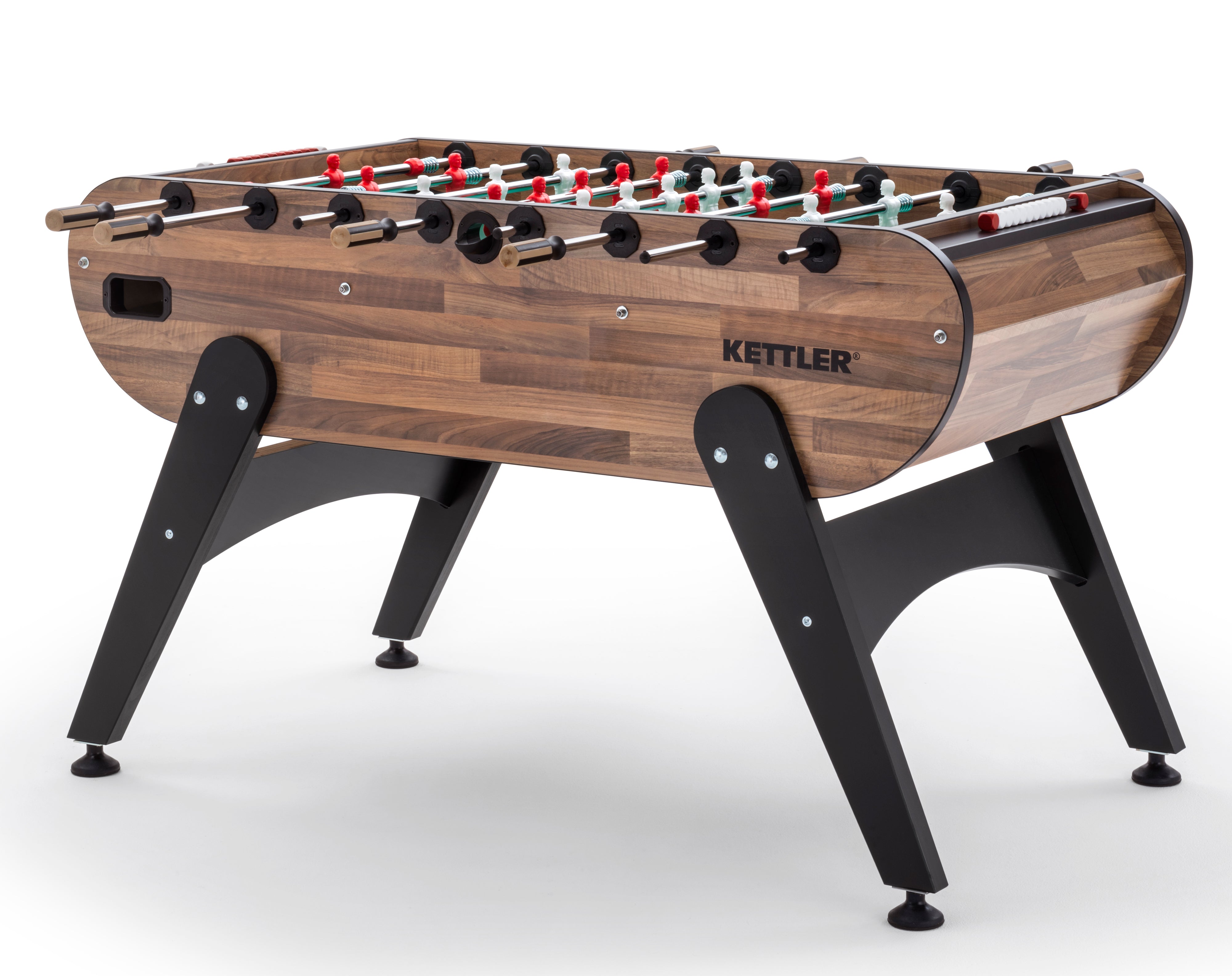 Foosball table with floor levelers, wood look, wood panel