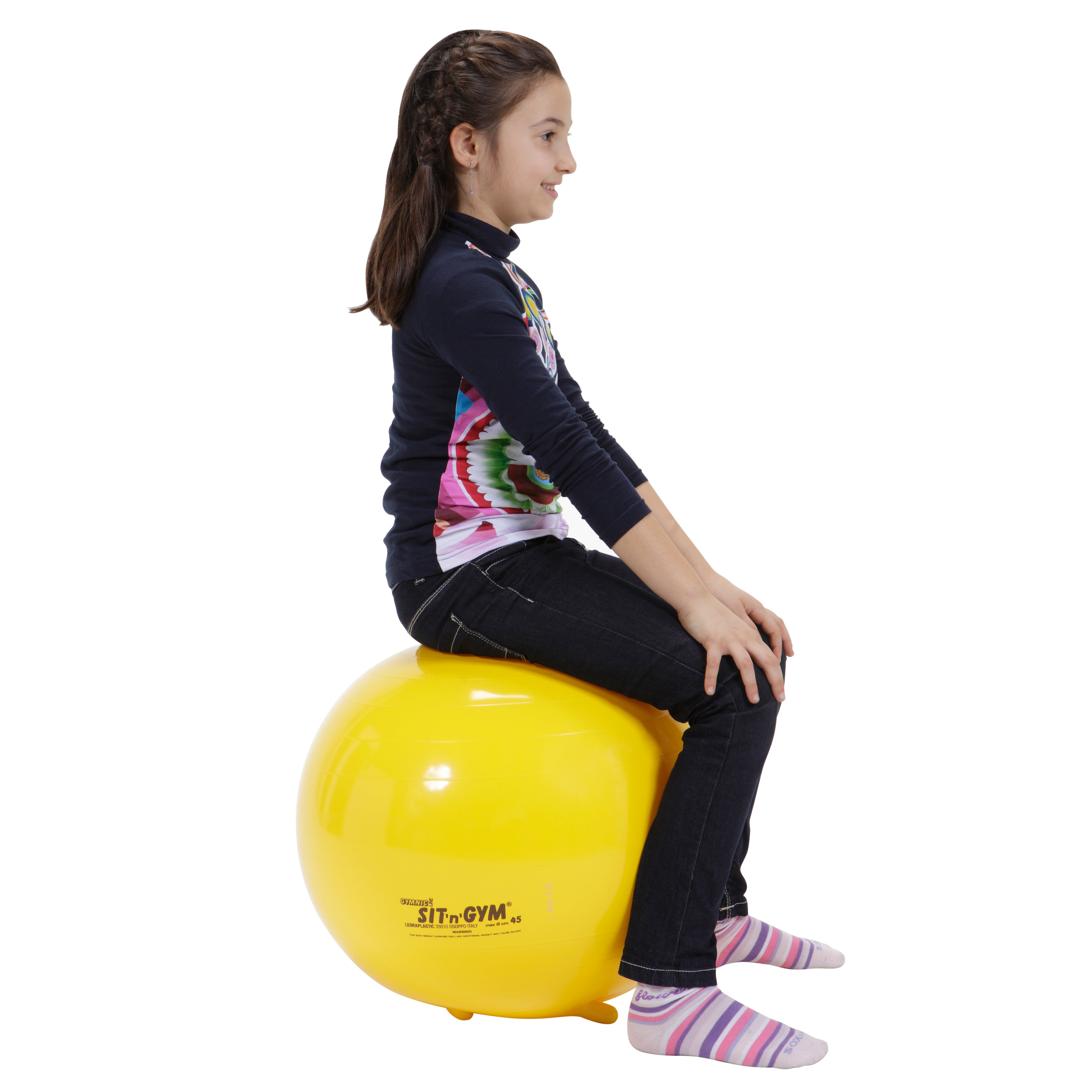 The Sit’n’Gym Jr. ball is designed for children and is widely used in primary schools. It provides the beneficial effects of a correct posture through dynamic sitting and increases the child’s attention span and concentration. Its small feet prevent the ball from rolling away.