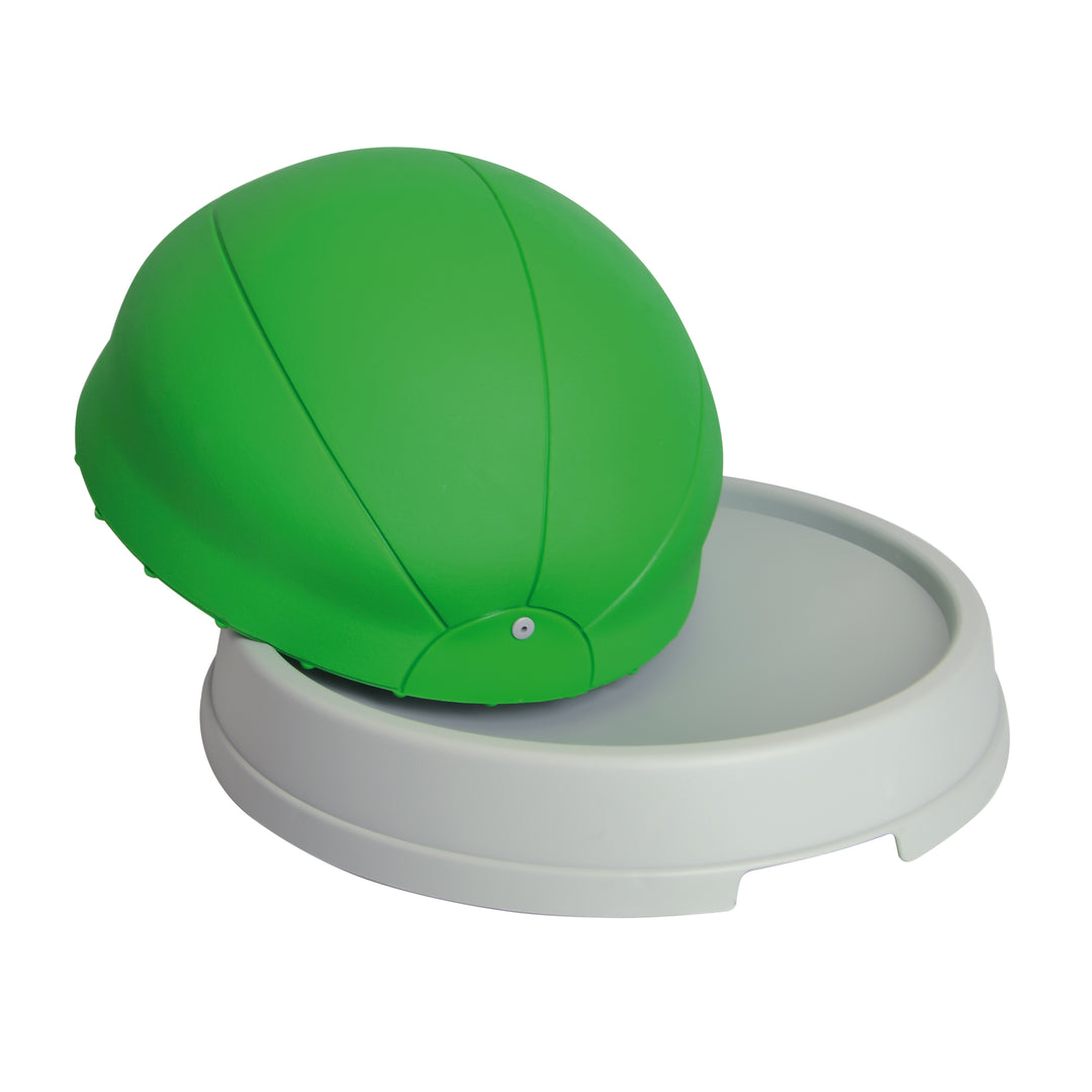 Gymnic Core Balance soft green inflatable half ball with hard base for balance, rehab, and fitness exercises.