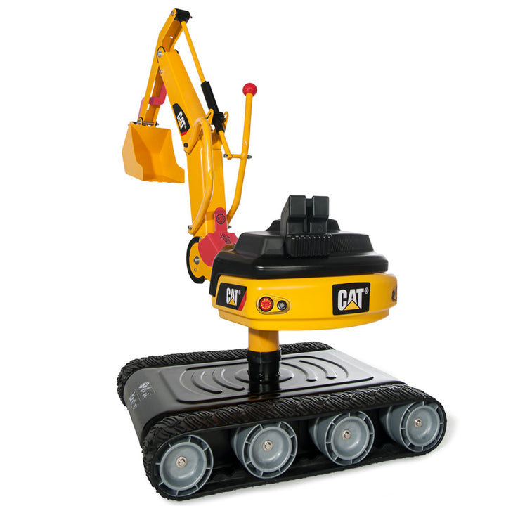 CAT Metal Digger with heavy duty steel frame, 360-degree swivel, metal shovel, and tracked wheels for rough terrain.