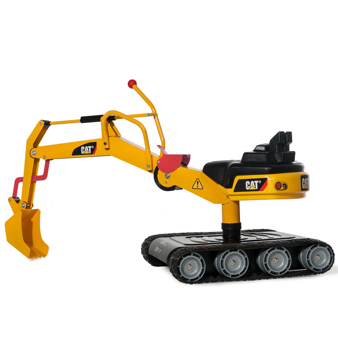 CAT Metal Digger with tracked wheels, metal digging shovel, spring assist levers, and 360-degree swivel rotation.