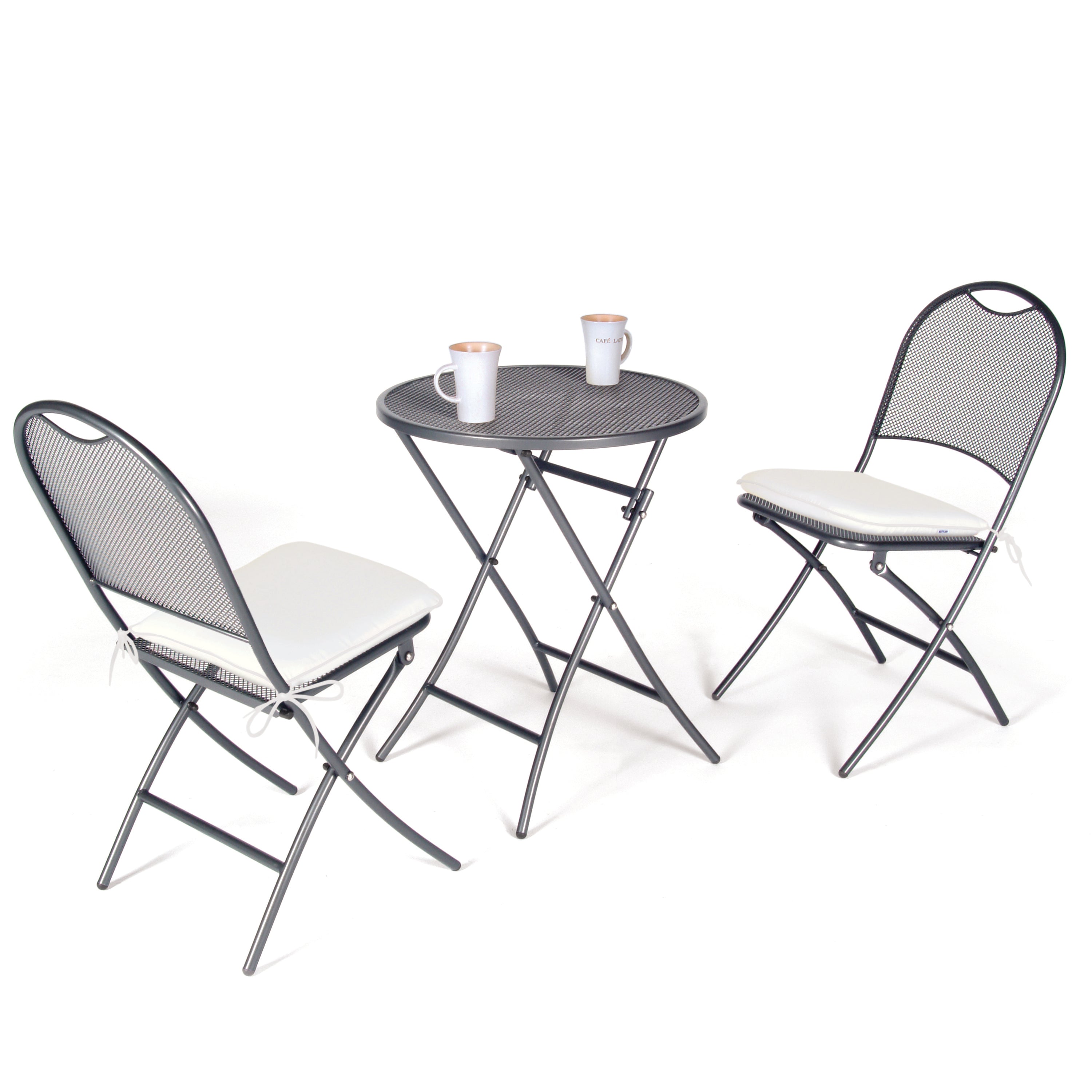 Three piece small cafe wrought iron set, foldable for storage
