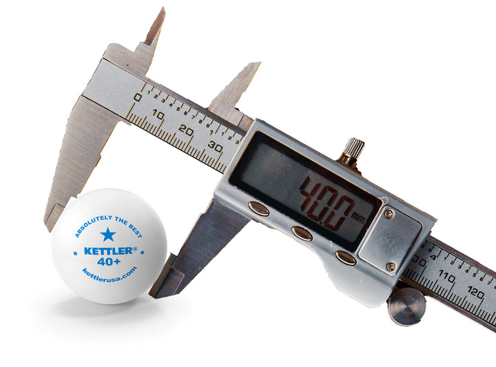 1-Star Table Tennis Training Balls - 144 Count Bag showing 40mm diameter measurement of a white ball with matte finish.