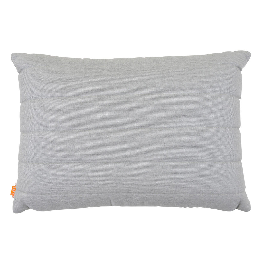 Line Pillow in gray with textured embroidered lines, quick-drying, weather-resistant, and soft for indoor and outdoor use.