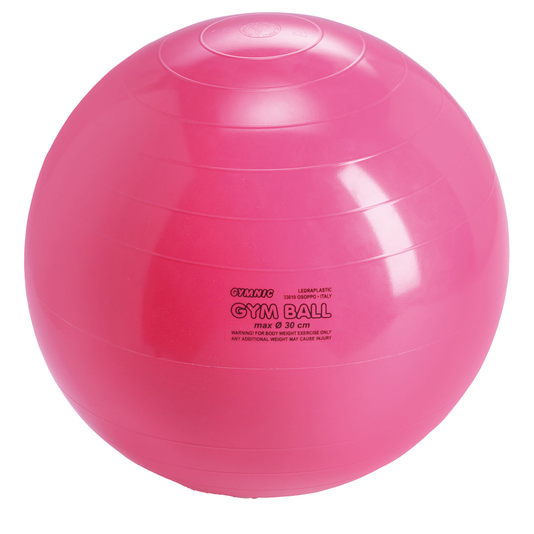 Gymnic Gym Ball in bright pink, smaller size ideal for pediatric physiotherapy and rehabilitation exercises.