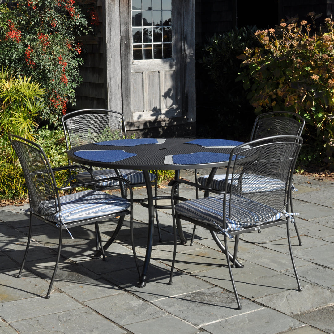Henley Wrought Iron Mesh Stackable Arm Chair - Set of 4, iron grey, stackable mesh design, outdoor patio seating