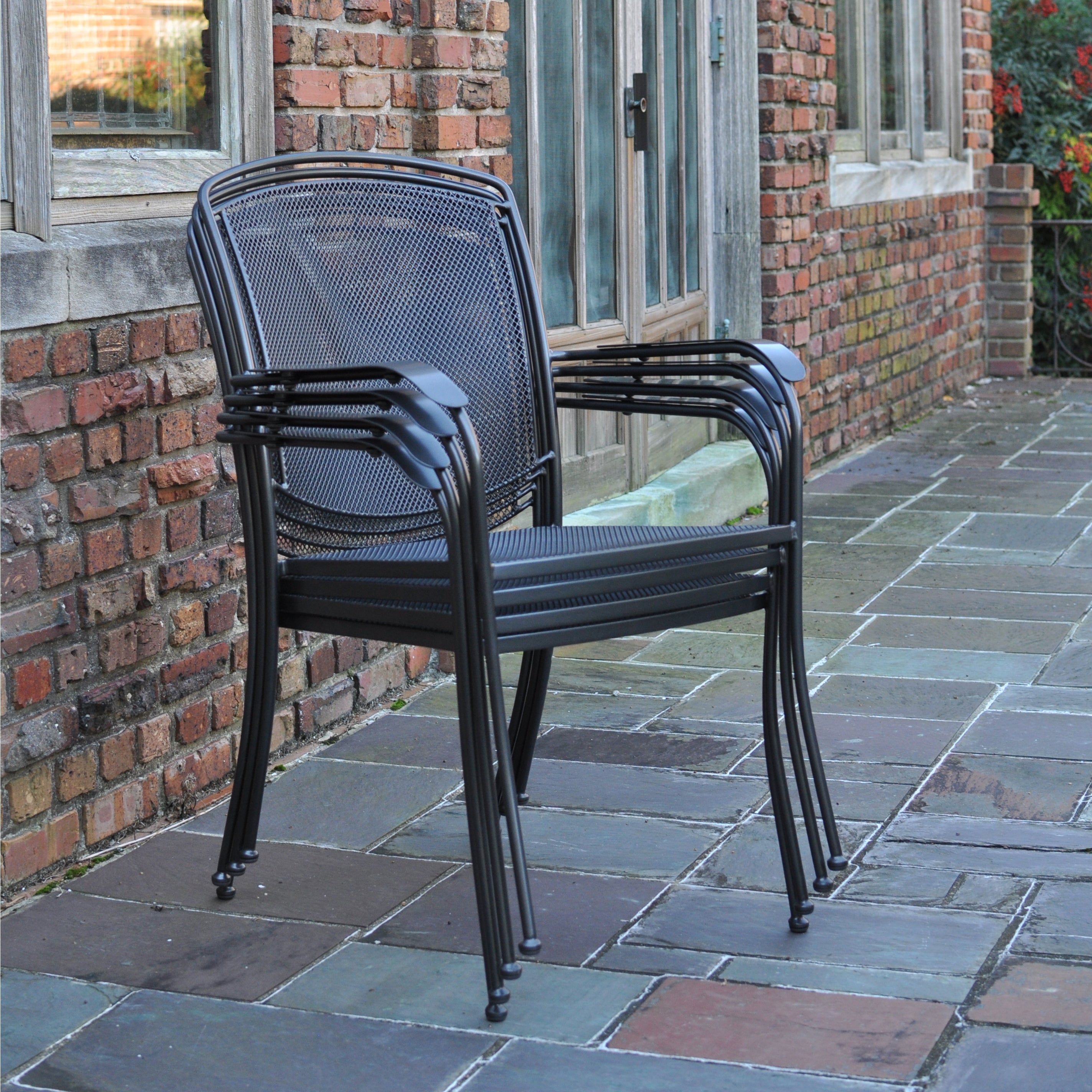 Henley Wrought Iron Mesh Stackable Arm Chair - Set Of 4