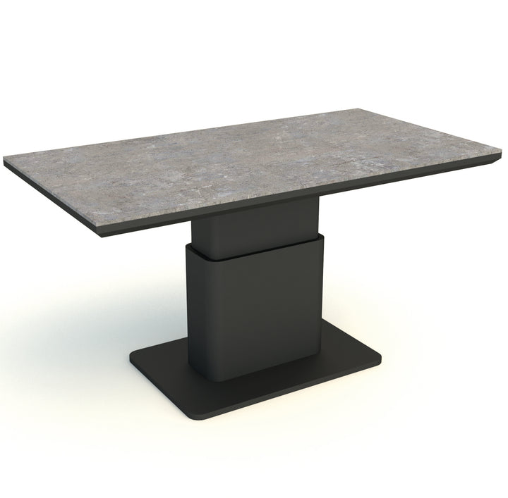 LUKA Adjustable Height Table with concrete look ceramic top and black powder-coated aluminum base for indoor or outdoor use.