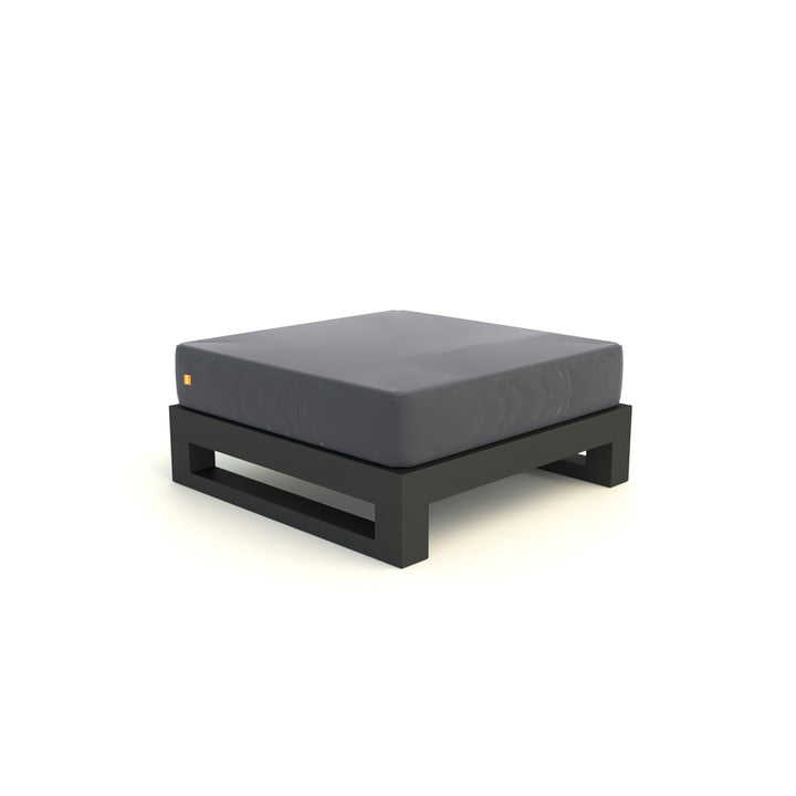 Nevada Lounge Ottoman with durable powder-coated aluminum frame and weather-resistant charcoal cushion for outdoor use.