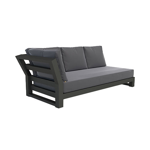 Nevada Right Sofa with charcoal cushions, sleek lava aluminum frame, designed for modern outdoor comfort and durability.