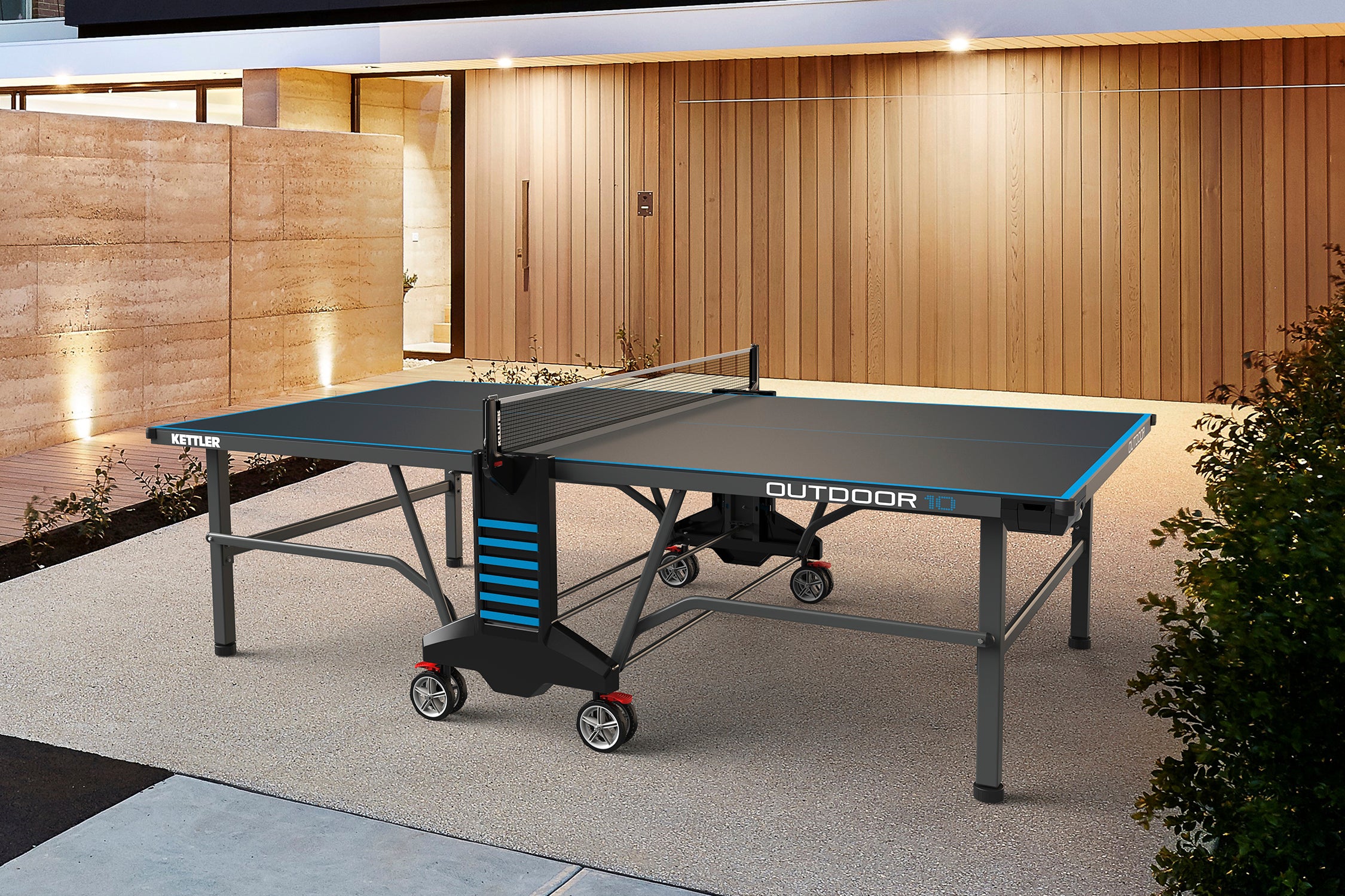 Lifestyle shot of outdoor table tennis table designed in germany