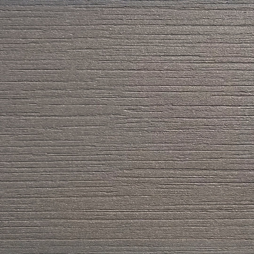 Close-up of Dark Oak engineered poly/resin slat tabletop on Palma Wicker Side Table with textured wood grain finish.