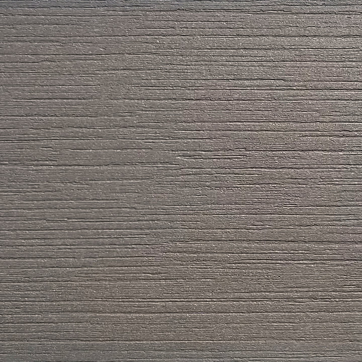 Close-up of Dark Oak engineered poly/resin slat tabletop on Palma Wicker Side Table with textured wood grain finish.