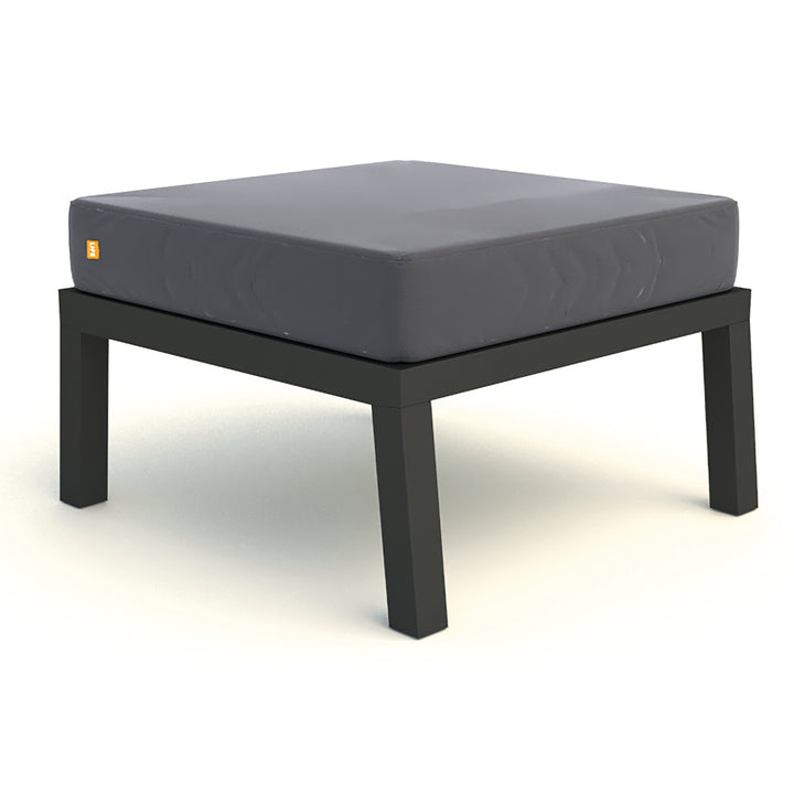 Boston Select Lounge Ottoman with durable powder-coated aluminum frame and weather-resistant charcoal cushion for outdoor use.