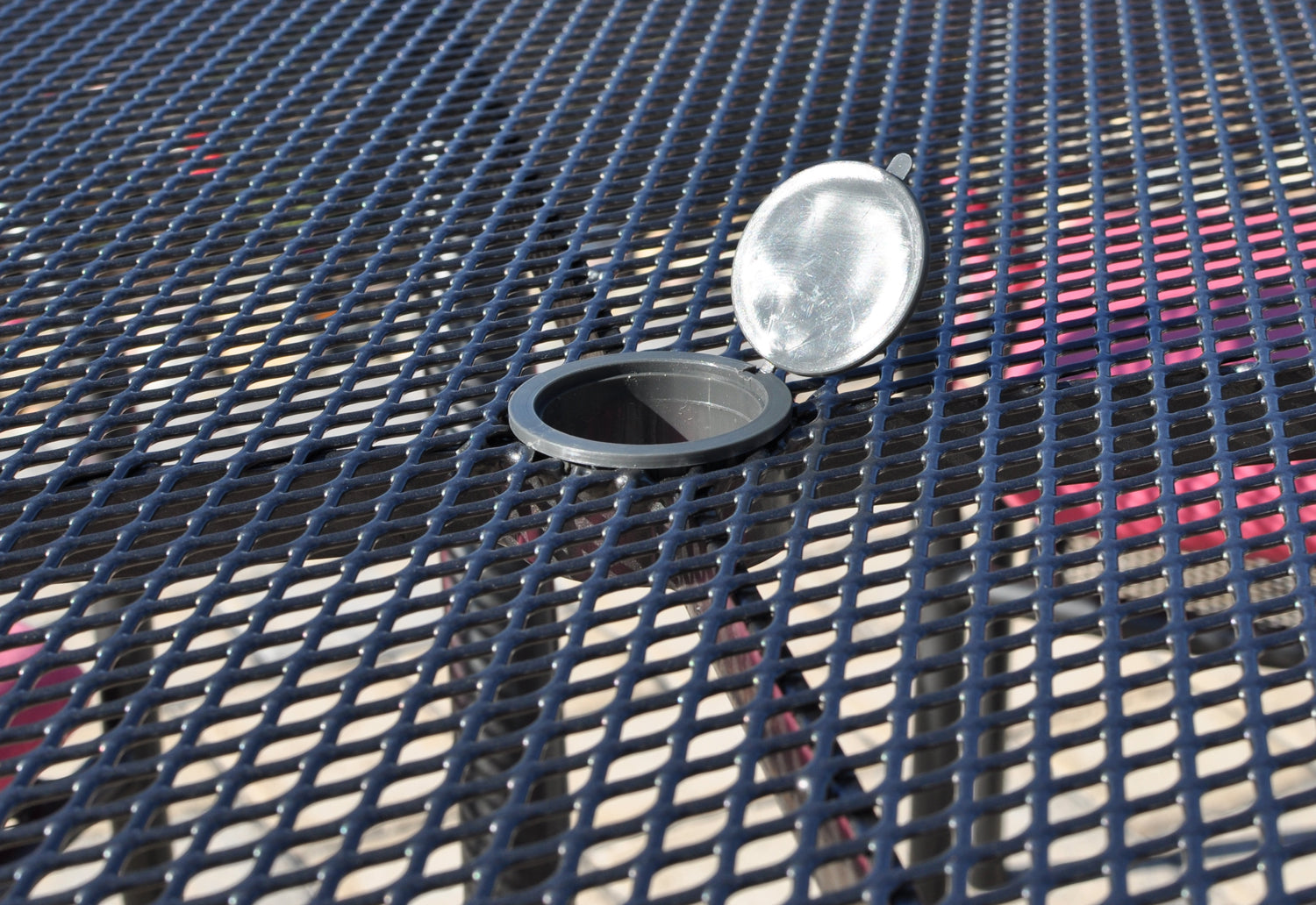 Umbrella hole on wrought iron table