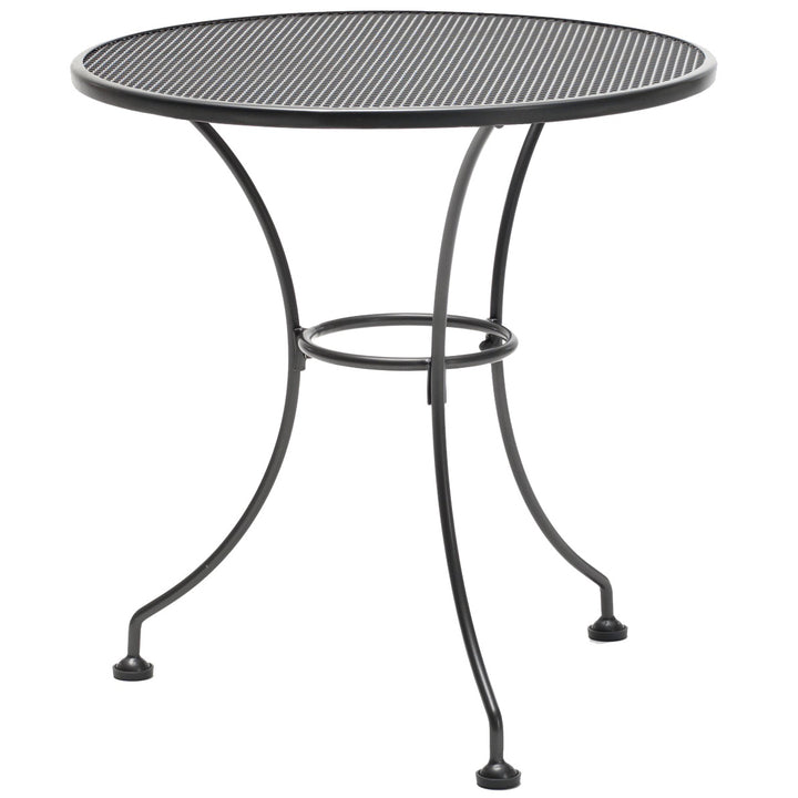24-inch Round Mesh Top Table in iron grey with Electrotherm coating, solid steel frame, and intricate mesh top.