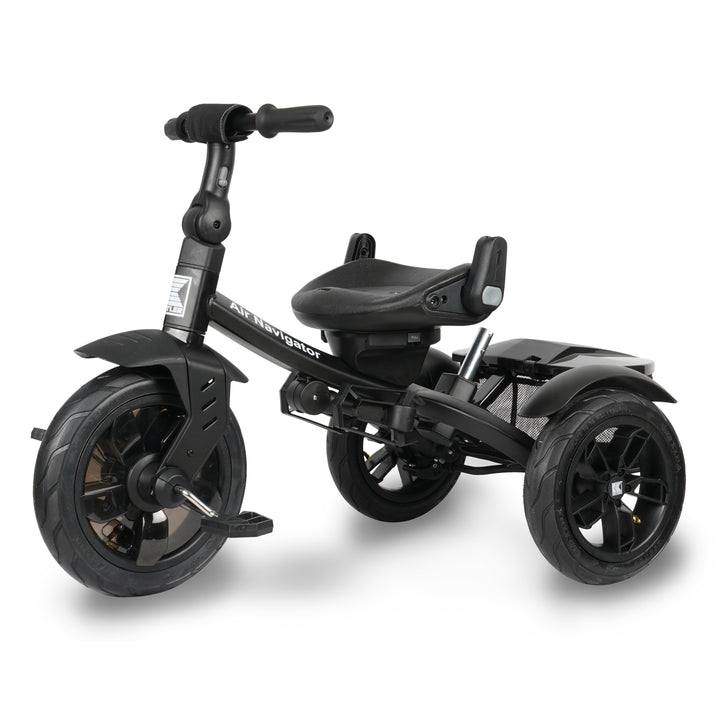 KETTLER Air Navigator 6-in-1 Tricycle in black with adjustable seat, three wheels, and sturdy frame for toddlers.