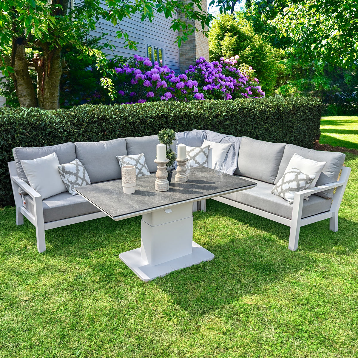Timber Outdoor Patio Furniture corner set with adjustable height table